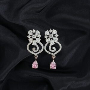 Pink Drop Swirl CZ Earrings