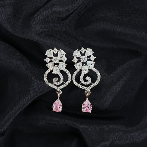 Pink Drop Swirl CZ Earrings